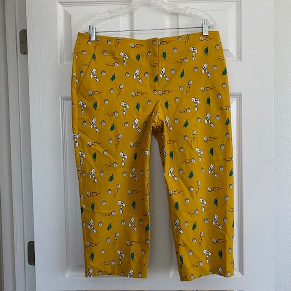 IZOD Golf Pedal Pushers Pants Cropped Capri Mustard Yellow Retro Women 14 NWT - Picture 1 of 14